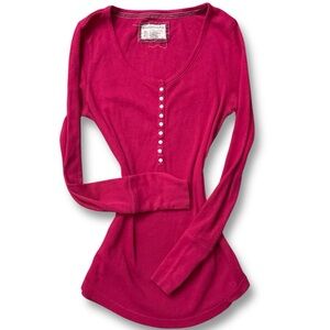 Y2K Vintage Aeropostale Dark Pink Waffle Knit Thermal Long Sleeve Henley Top